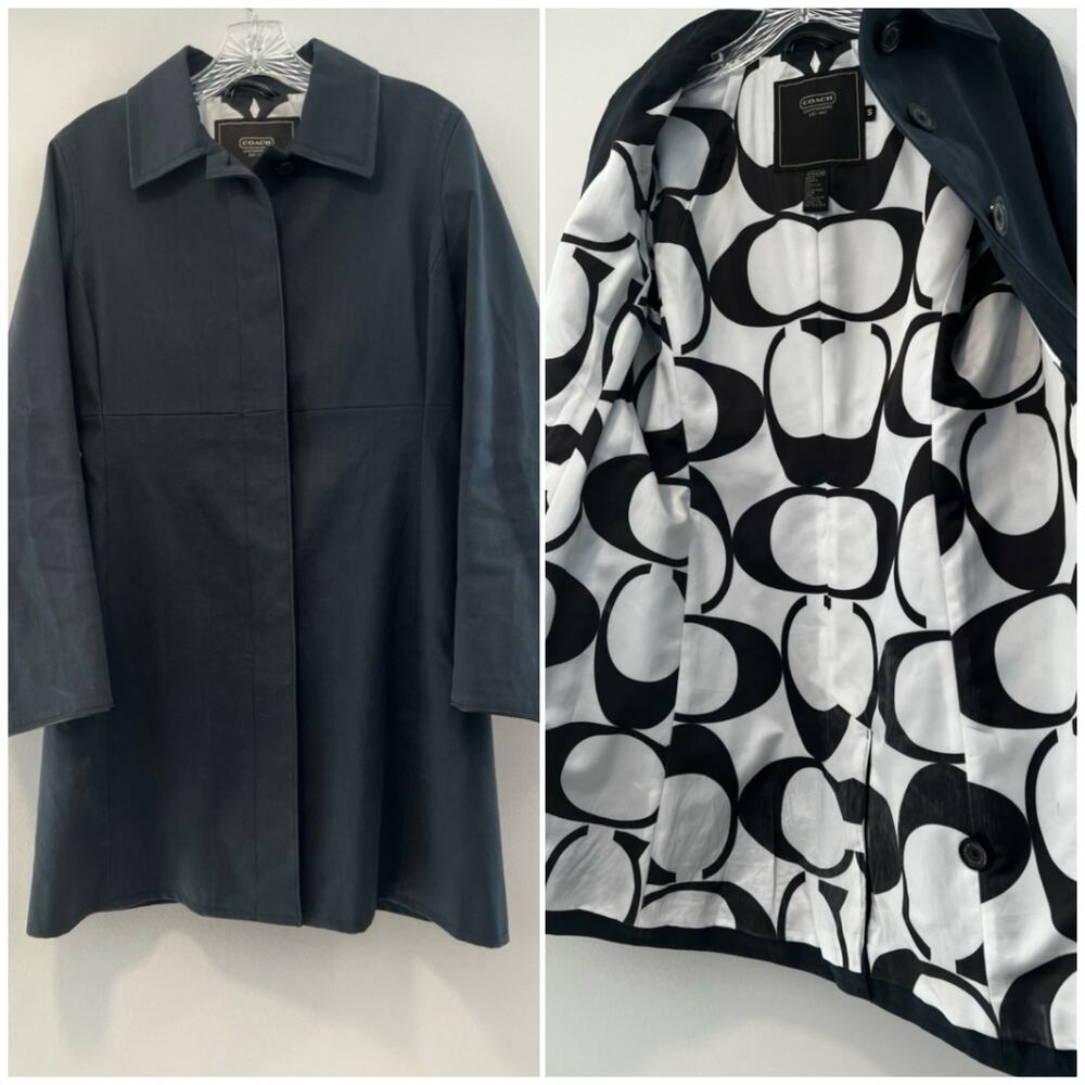 Coach Trench Coat Navy Blue Cotton Size Small